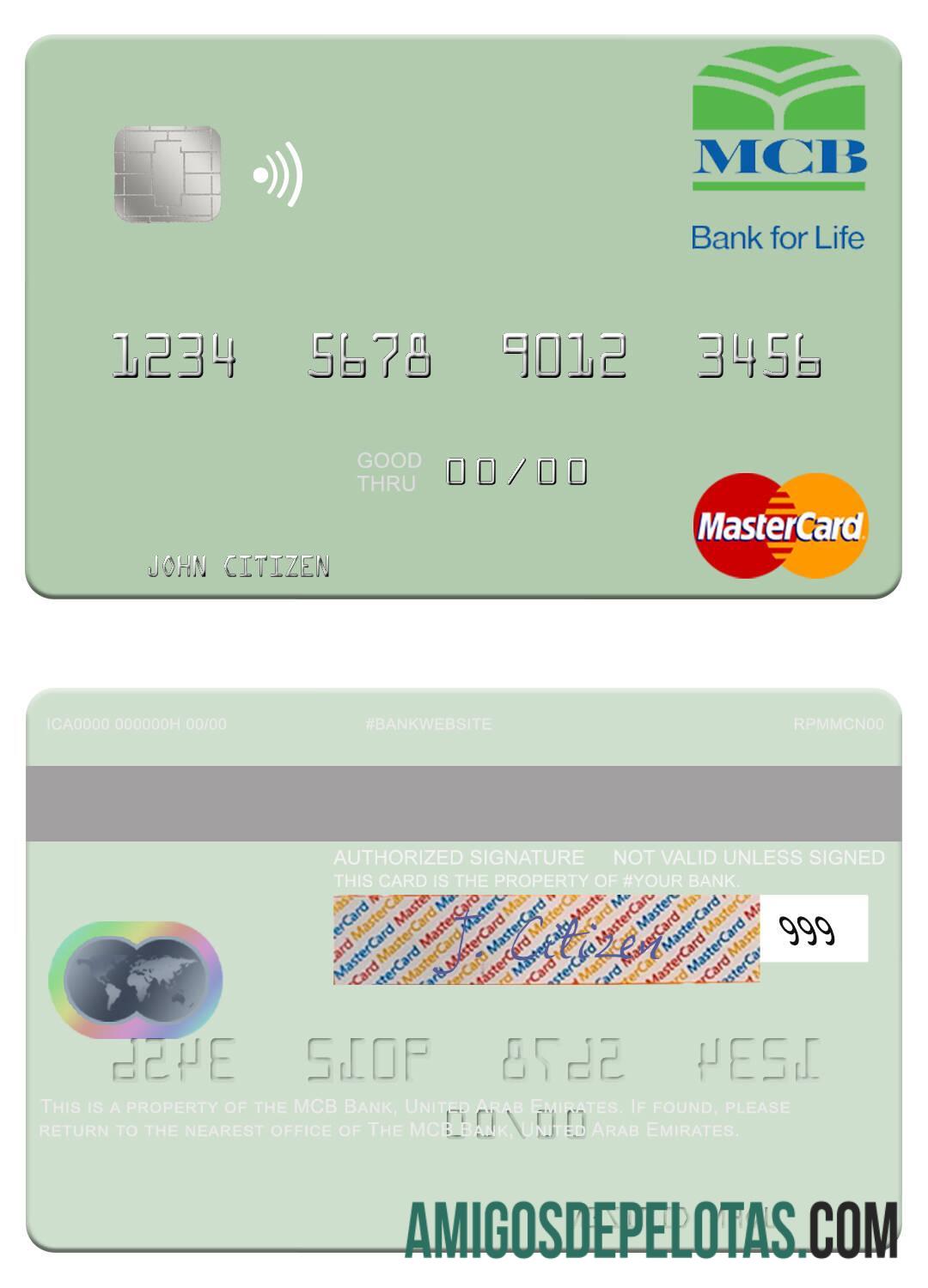 Emirados Árabes Unidos MCB Bank Mastercard exemplo